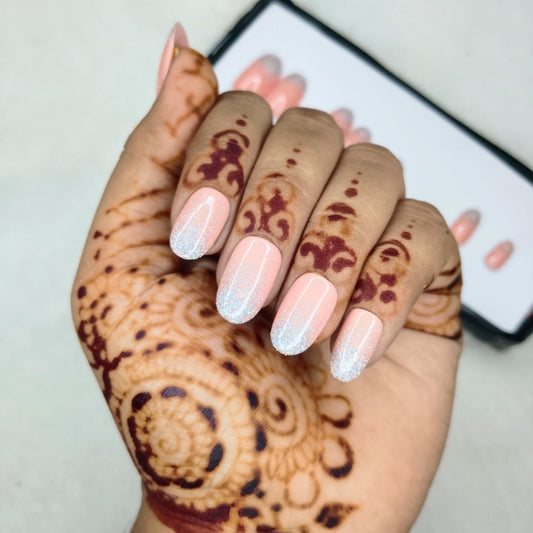 The NailzStation Glossy Nude Glitter Ombre Press on Fake Artificial Nails Set with glue, filer, sticker application kit // 1413