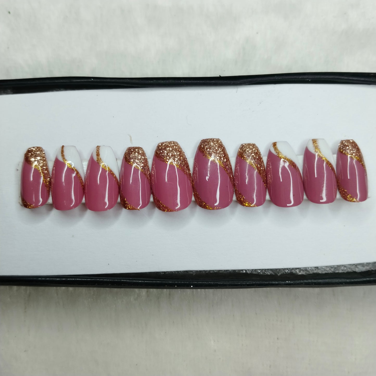 The NailzStation Glossy Rose French Press on Fake Artificial Nails Set with glue, filer, sticker application kit // 1411