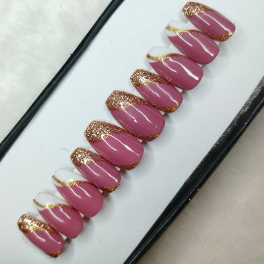 The NailzStation Glossy Rose French Press on Fake Artificial Nails Set with glue, filer, sticker application kit // 1411