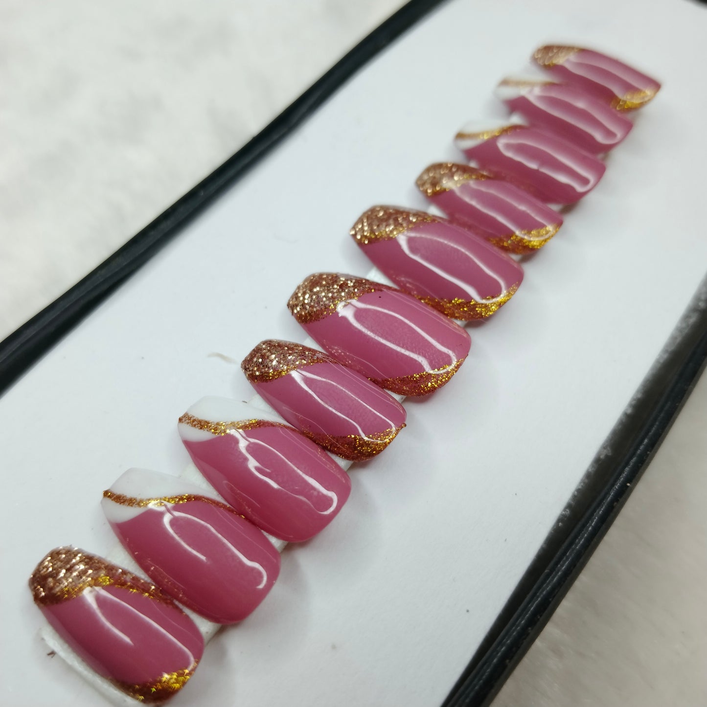 The NailzStation Glossy Rose French Press on Fake Artificial Nails Set with glue, filer, sticker application kit // 1411