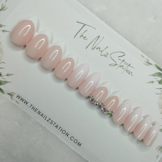 The NailzStation Glossy Soft French Ombre Studded Press on Fake Artificial Nails Set with glue, filer, sticker application kit // 1407