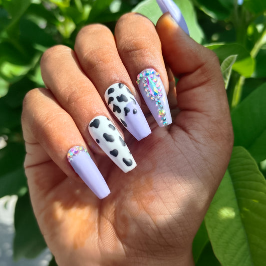 The NailzStation Matte Light Blue Studded Press on Fake Artificial Nails Set with glue, filer, sticker application kit // 1408