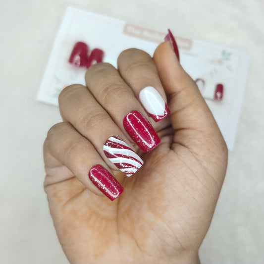 The NailzStation Glossy Dark Pink French Swirls Press on Fake Artificial Nails Set with glue, filer, sticker application kit // 1402