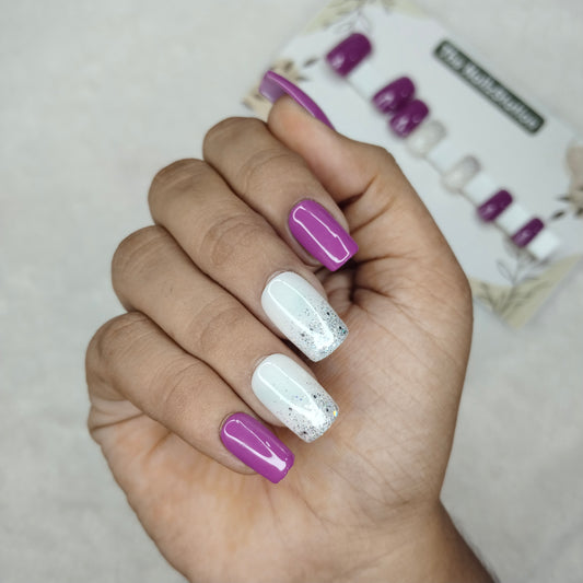 The NailzStation Glossy Purple Glitter Ombre Press on Fake Artificial Nails Set with glue, filer, sticker application kit // 1253