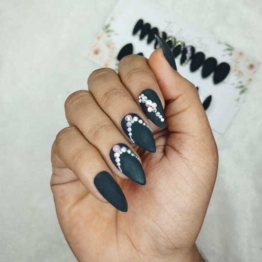 The NailzStation Matte Black Studded Press on Fake Artificial Nails Set with glue, filer, sticker application kit // 1397