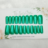 The NailzStation Sea Green Shimmer Chrome Press on Fake Artificial Nails Set with glue, filer, sticker application kit SB-SY-83