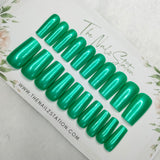 The NailzStation Sea Green Shimmer Chrome Press on Fake Artificial Nails Set with glue, filer, sticker application kit SB-SY-83