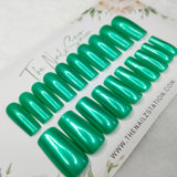 The NailzStation Sea Green Shimmer Chrome Press on Fake Artificial Nails Set with glue, filer, sticker application kit SB-SY-83