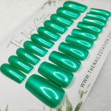 The NailzStation Sea Green Shimmer Chrome Press on Fake Artificial Nails Set with glue, filer, sticker application kit SB-SY-83