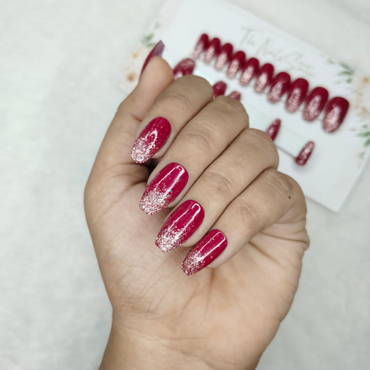 The NailzStation Glossy Pink Glitter Ombre Press on Fake Artificial Nails Set with glue, filer, sticker application kit // 1449