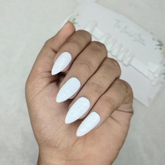 The NailzStation Glossy White Glitter Press on Fake Artificial Nails Set with glue, filer, sticker application kit // 1453