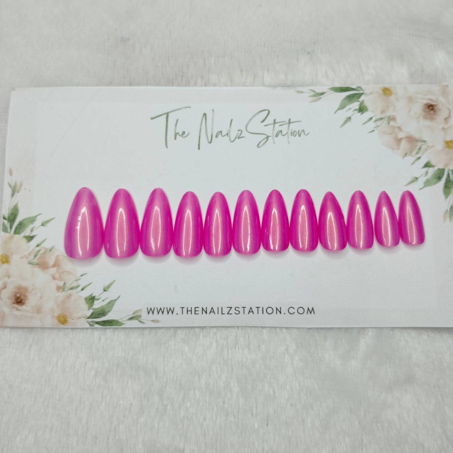 The NailzStation Glossy Pink Chrome Press on Fake Artificial Nails Set with glue, filer, sticker application kit // 1460