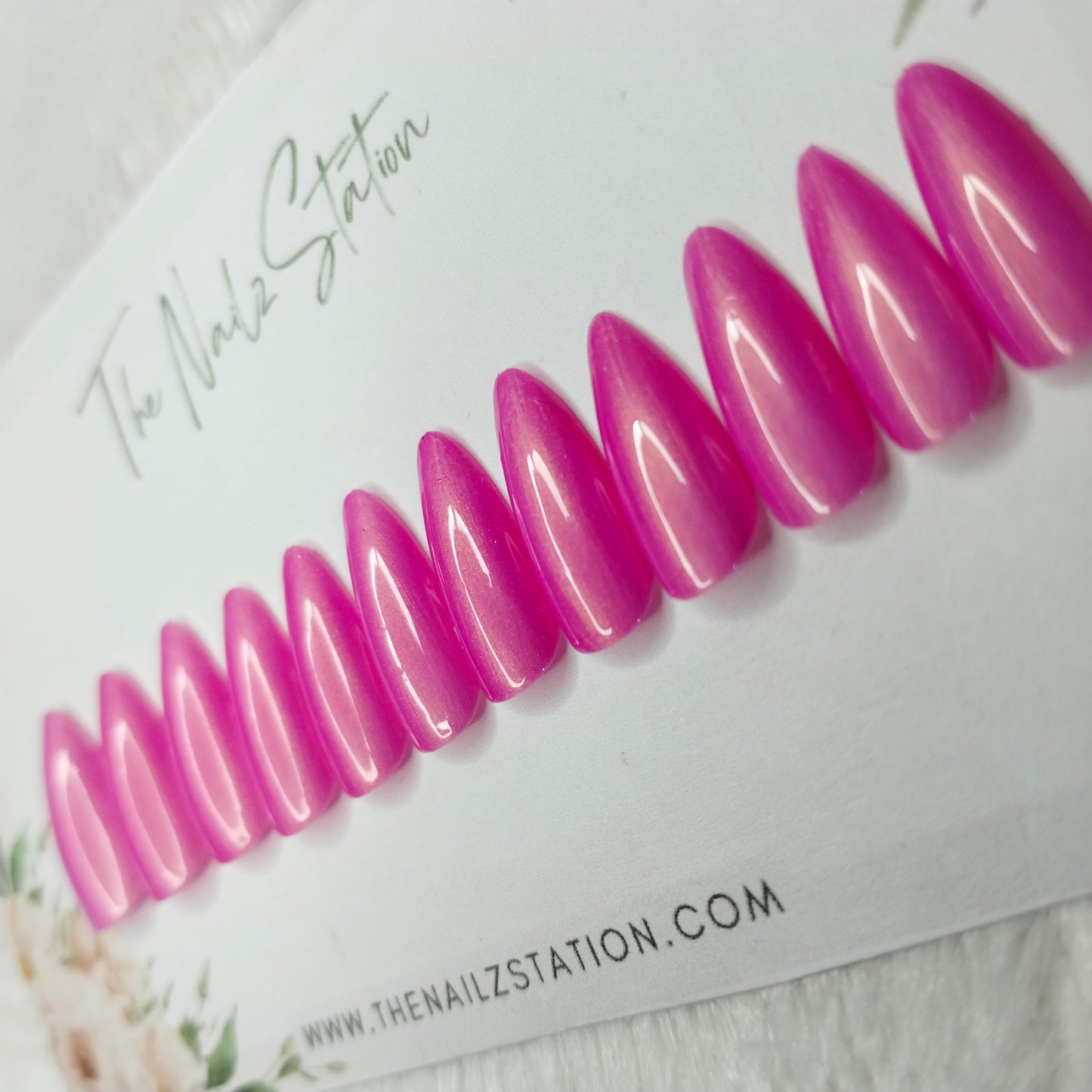 The NailzStation Glossy Pink Chrome Press on Fake Artificial Nails Set with glue, filer, sticker application kit // 1460