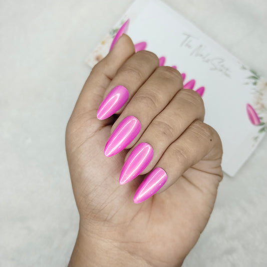 The NailzStation Glossy Pink Chrome Press on Fake Artificial Nails Set with glue, filer, sticker application kit // 1460