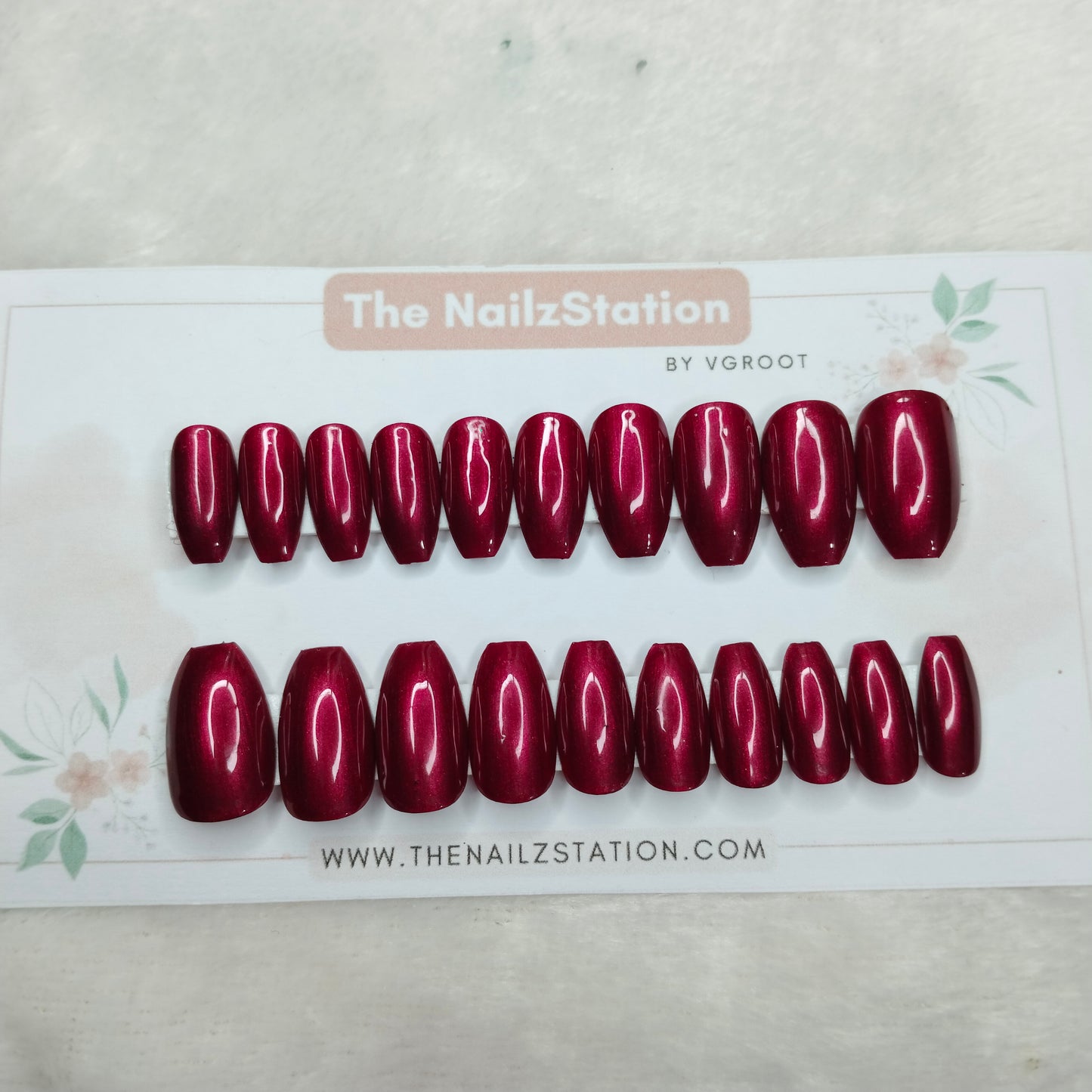 The NailzStation Glossy Pink Chrome Press on Fake Artificial Nails Set with glue, filer, sticker application kit // 1470