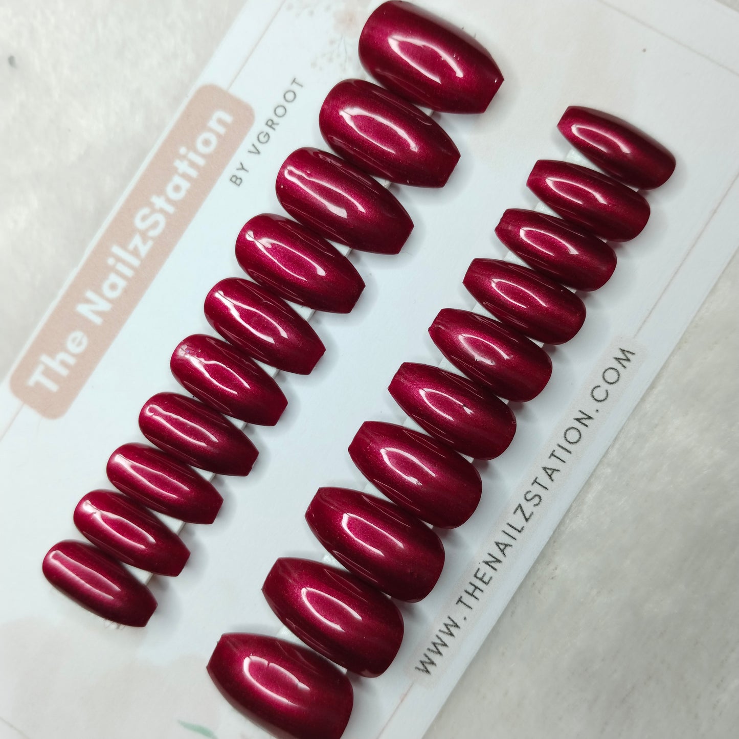 The NailzStation Glossy Pink Chrome Press on Fake Artificial Nails Set with glue, filer, sticker application kit // 1470