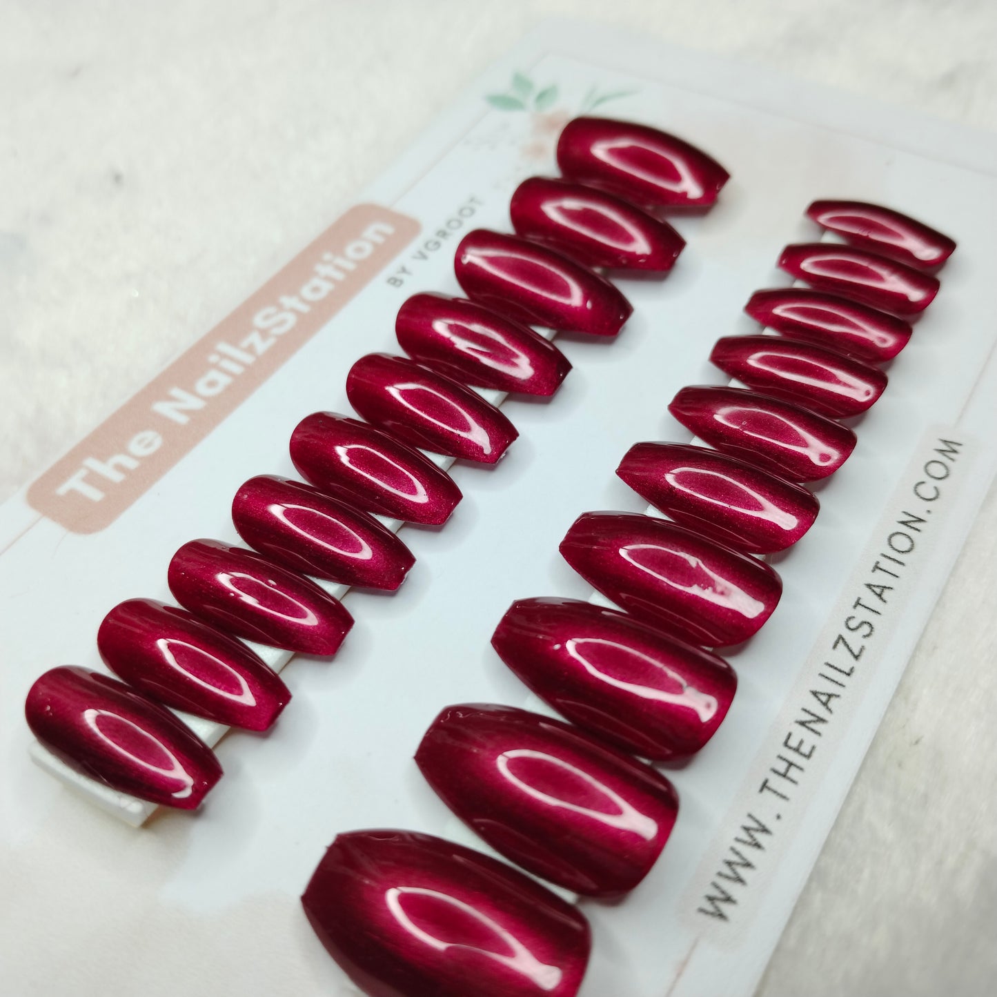 The NailzStation Glossy Pink Chrome Press on Fake Artificial Nails Set with glue, filer, sticker application kit // 1470