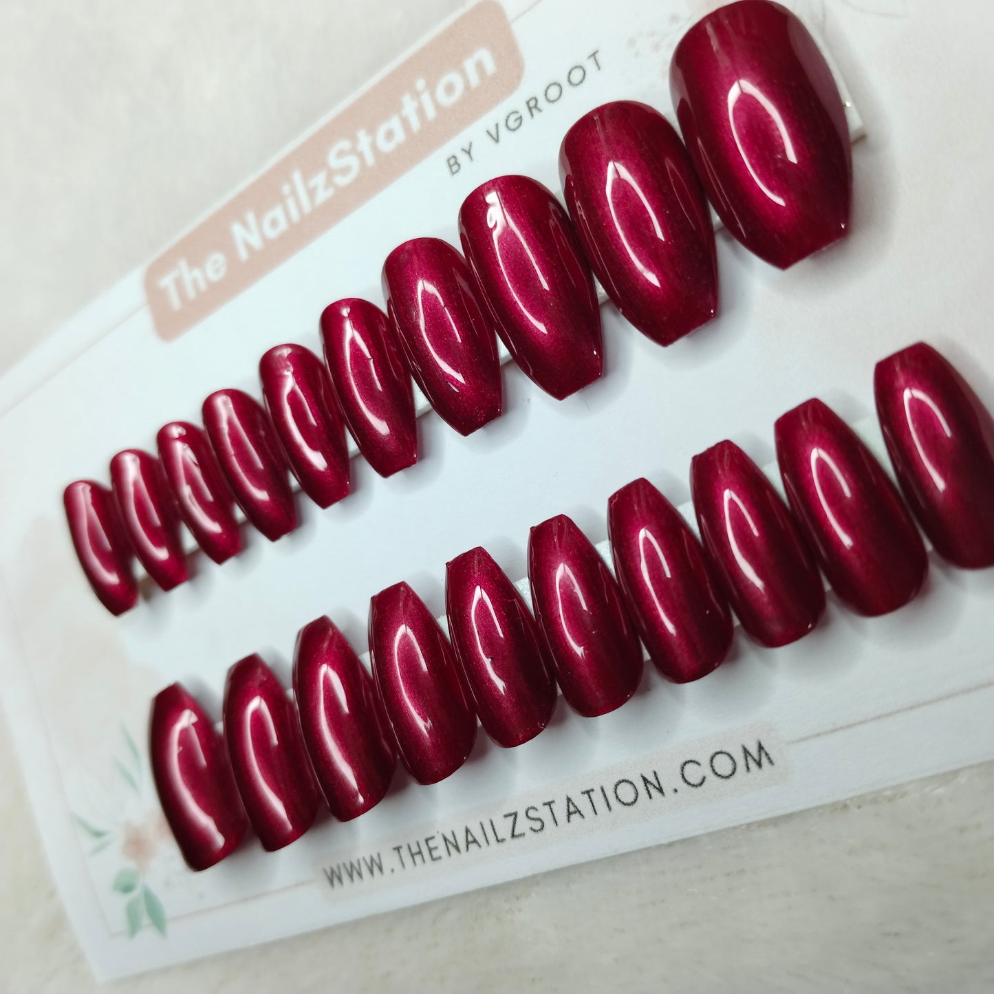 The NailzStation Glossy Pink Chrome Press on Fake Artificial Nails Set with glue, filer, sticker application kit // 1470