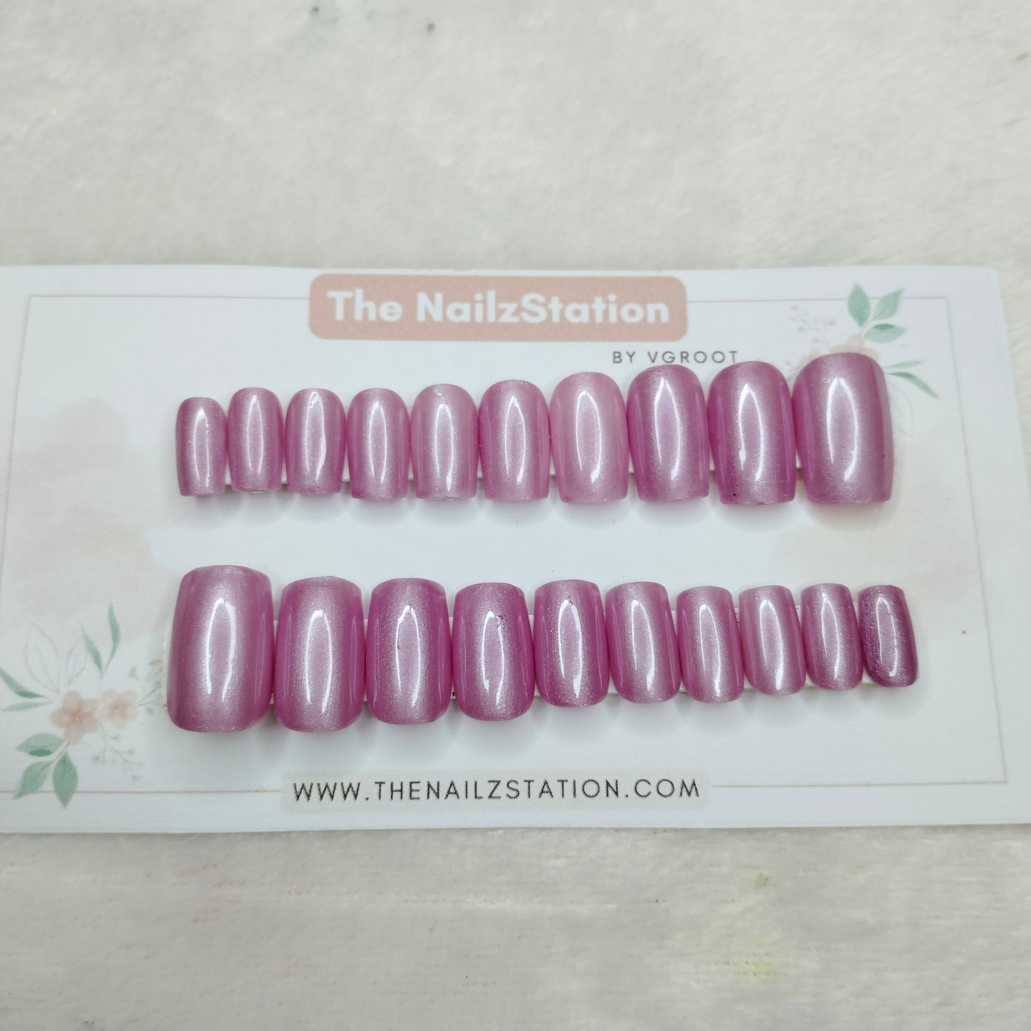 The NailzStation Glossy Pink Chrome Press on Fake Artificial Nails Set with glue, filer, sticker application kit // 1475
