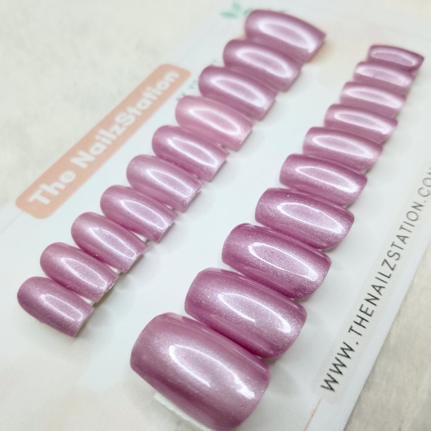 The NailzStation Glossy Pink Chrome Press on Fake Artificial Nails Set with glue, filer, sticker application kit // 1475