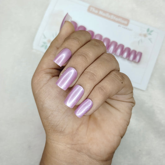 The NailzStation Glossy Pink Chrome Press on Fake Artificial Nails Set with glue, filer, sticker application kit // 1475