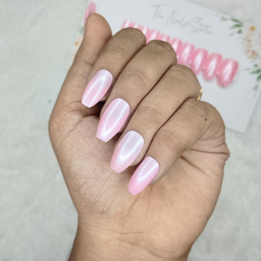 The NailzStation Glossy Light Pink Chrome Press on Fake Artificial Nails Set with glue, filer, sticker application kit // 1473