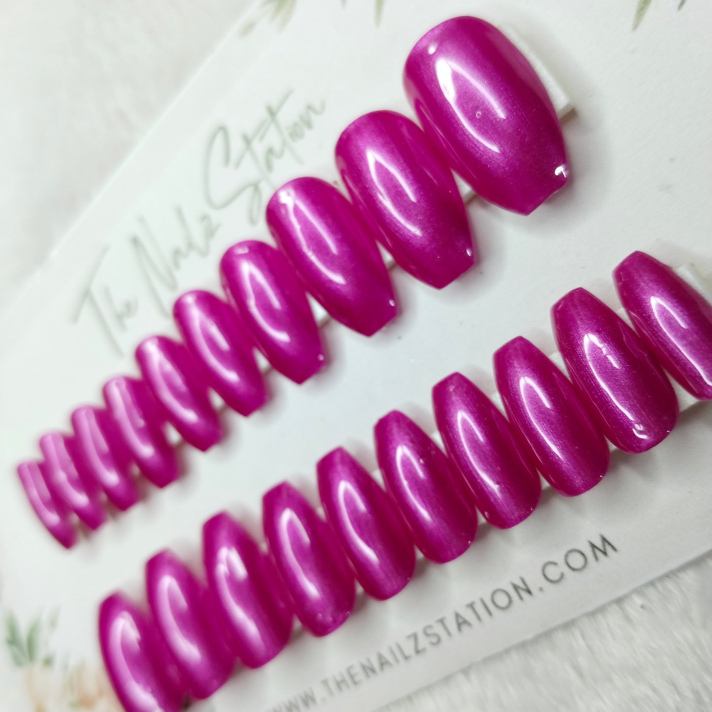 The NailzStation Glossy Pink Chrome Press on Fake Artificial Nails Set with glue, filer, sticker application kit // 1484