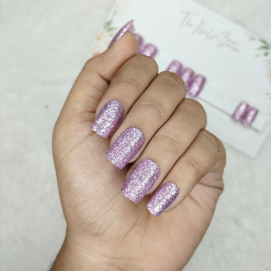 The NailzStation Glossy Light Pink Glitter Press on Fake Artificial Nails Set with glue, filer, sticker application kit // 1485