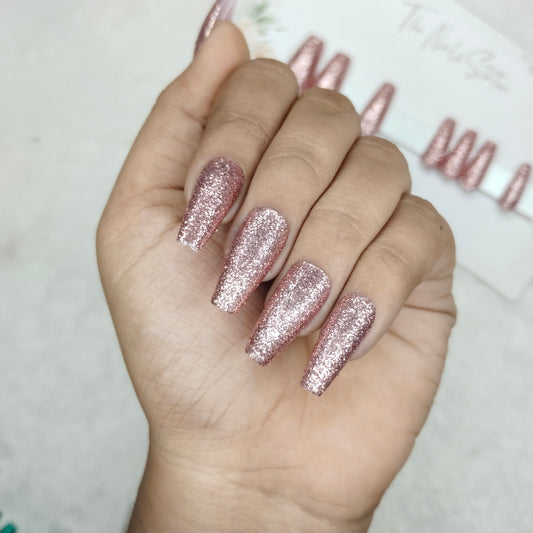 The NailzStation Glossy Peach Glitter Press on Fake Artificial Nails Set with glue, filer, sticker application kit // 1489