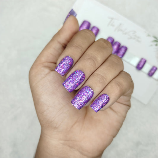 The NailzStation Glossy Purple Holographic Glitter Press on Fake Artificial Nails Set with glue, filer, sticker application kit // 1491
