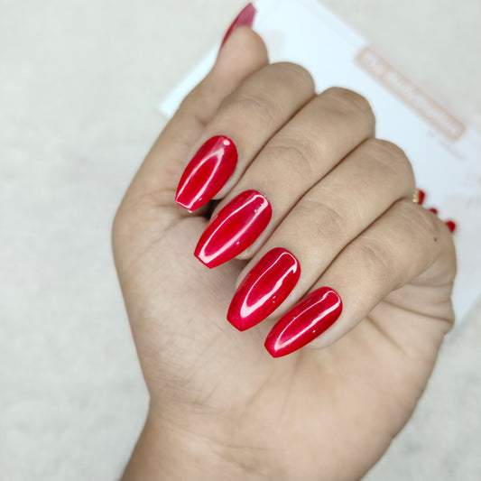 The NailzStation Glossy Plain Red Press on Fake Artificial Nails Set with glue, filer, sticker application kit // 1508