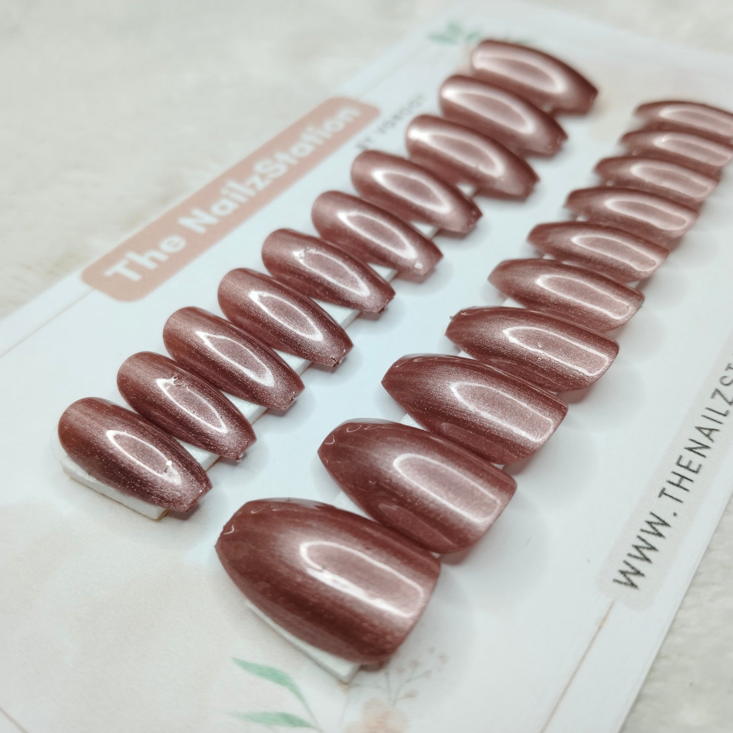 The NailzStation Glossy Mauve Chrome Press on Fake Artificial Nails Set with glue, filer, sticker application kit // 1512