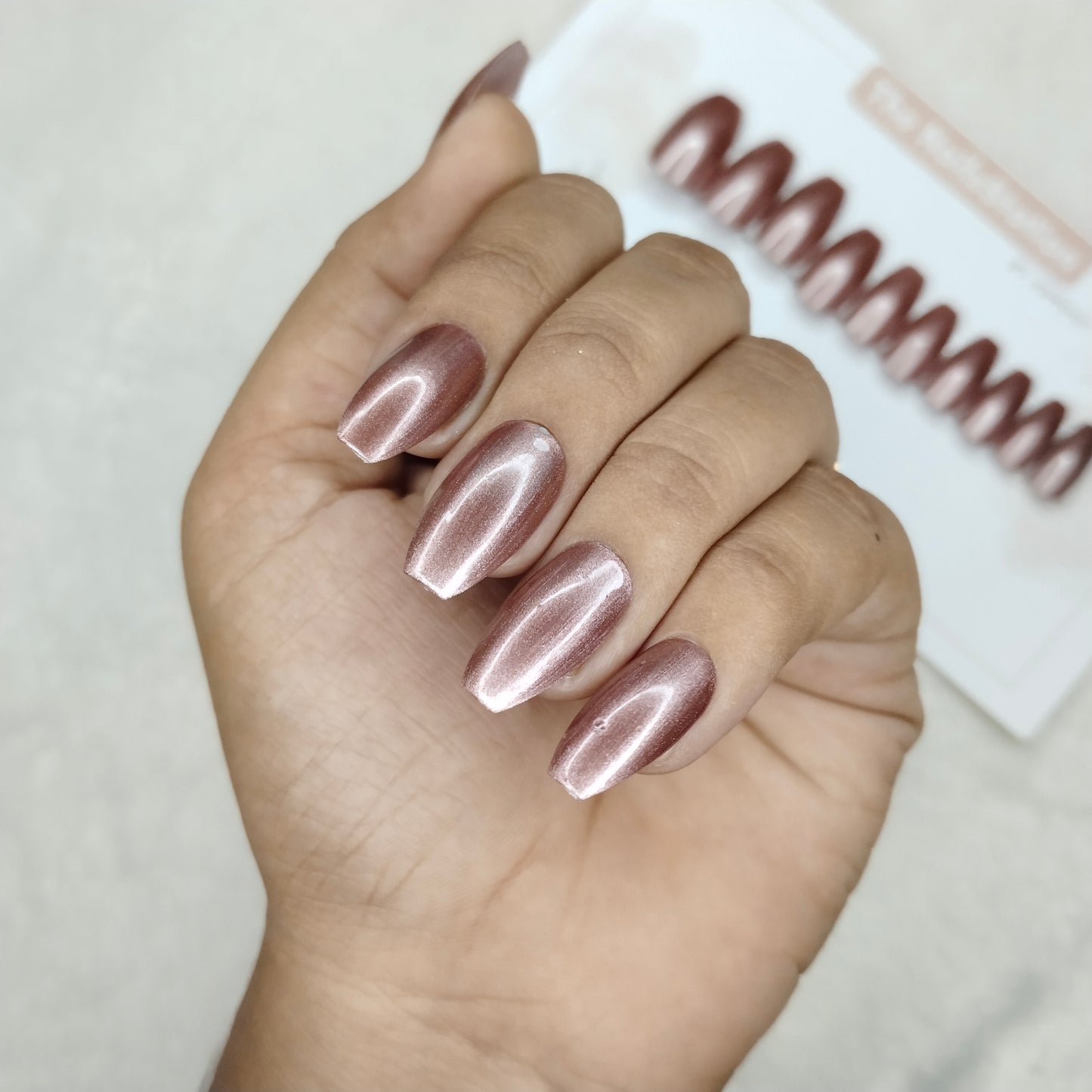 The NailzStation Glossy Mauve Chrome Press on Fake Artificial Nails Set with glue, filer, sticker application kit // 1512