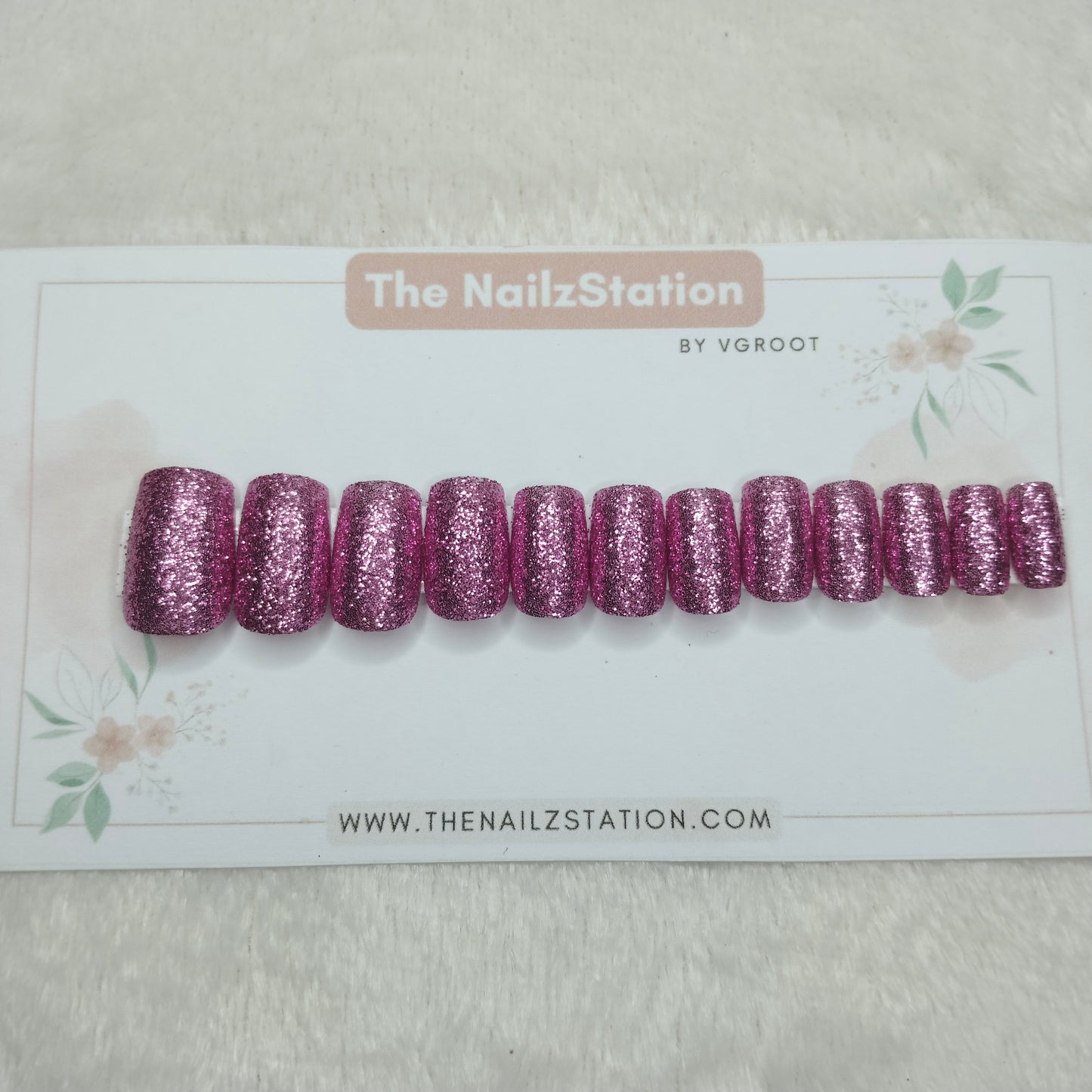 The NailzStation Glossy Purple Glitter Press on Fake Artificial Nails Set with glue, filer, sticker application kit // 1520