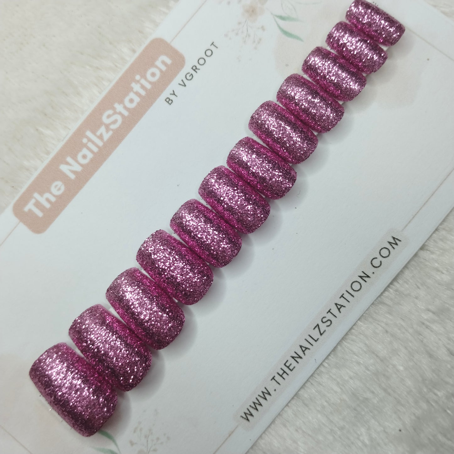 The NailzStation Glossy Purple Glitter Press on Fake Artificial Nails Set with glue, filer, sticker application kit // 1520