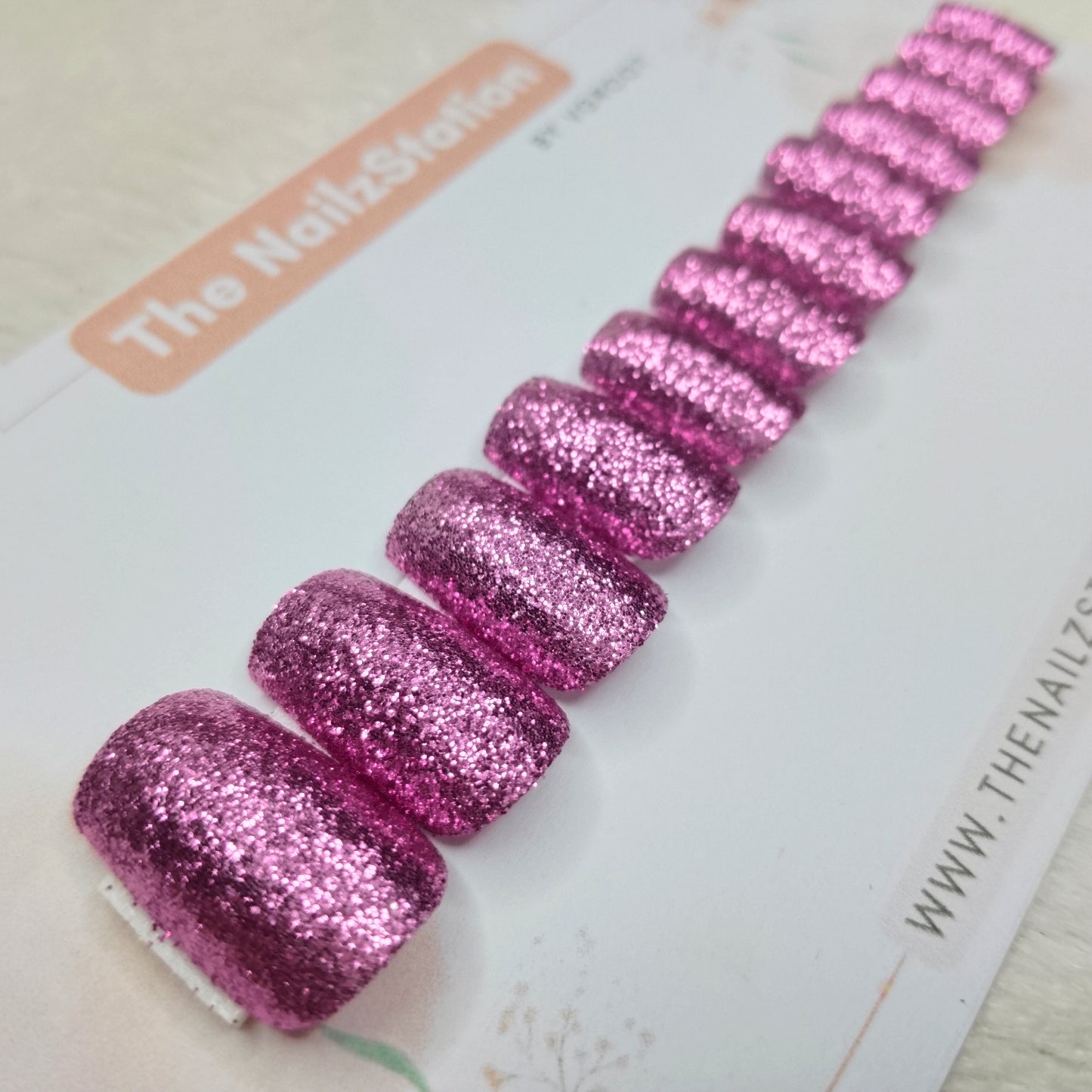 The NailzStation Glossy Purple Glitter Press on Fake Artificial Nails Set with glue, filer, sticker application kit // 1520