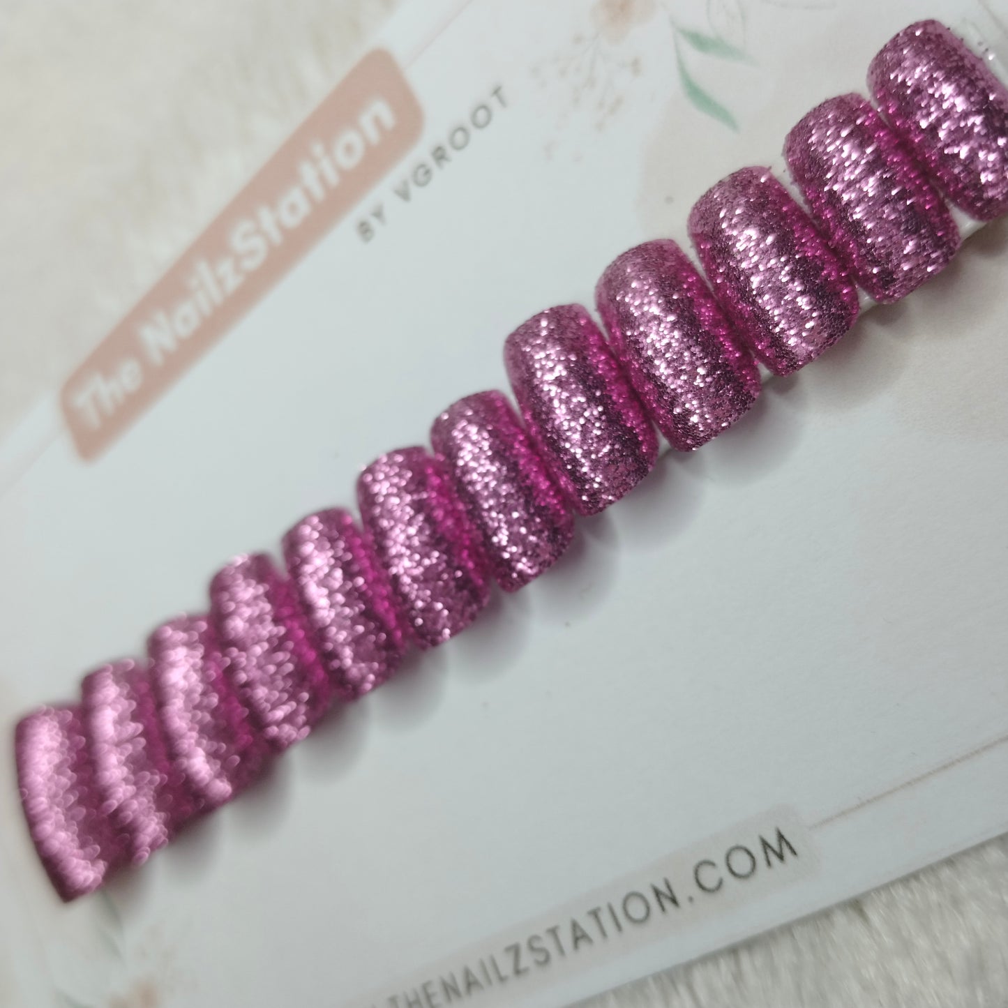 The NailzStation Glossy Purple Glitter Press on Fake Artificial Nails Set with glue, filer, sticker application kit // 1520