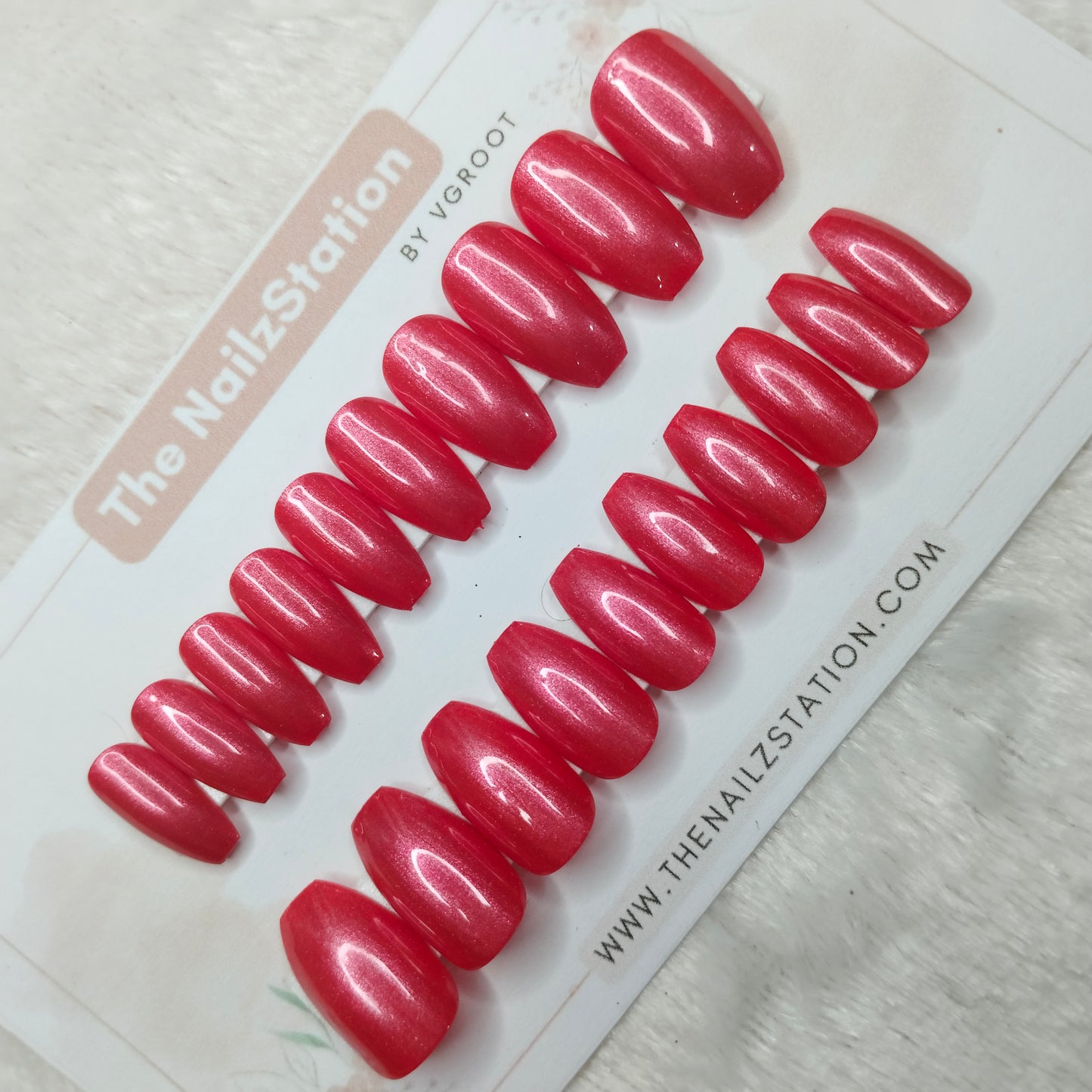 The NailzStation Glossy Pink Chrome Press on Fake Artificial Nails Set with glue, filer, sticker application kit // 1522