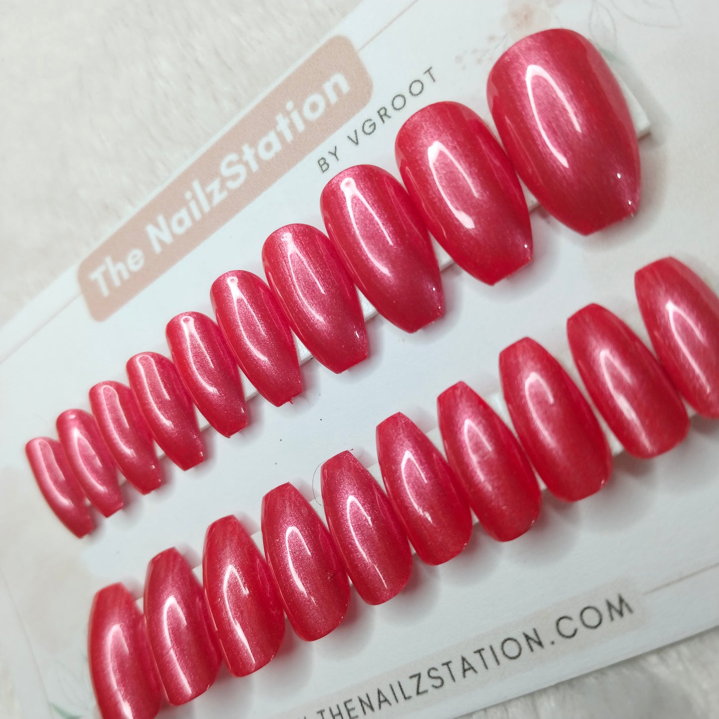 The NailzStation Glossy Pink Chrome Press on Fake Artificial Nails Set with glue, filer, sticker application kit // 1522