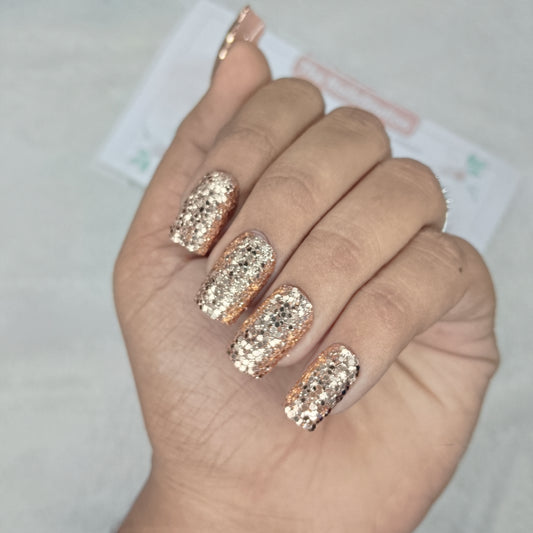 The NailzStation Glossy Golden Glitter  Press on Fake Artificial Nails Set with glue, filer, sticker application kit // 1523