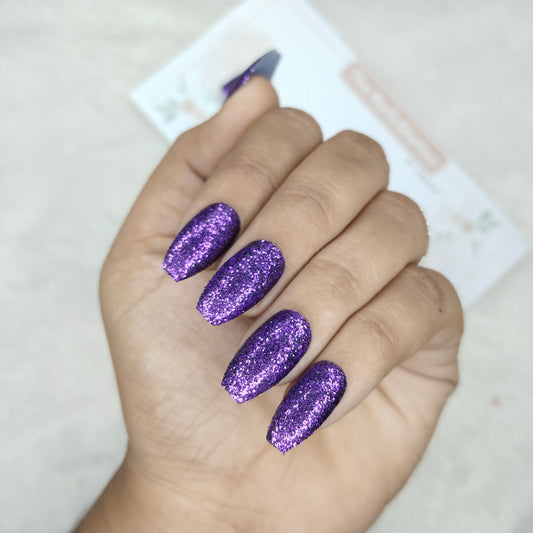 The NailzStation Glossy Blue Glitter Press on Fake Artificial Nails Set with glue, filer, sticker application kit // 1521