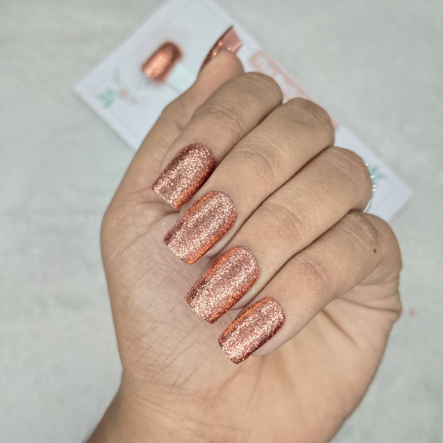 The NailzStation Glossy Peach Chrome Press on Fake Artificial Nails Set with glue, filer, sticker application kit // 1518