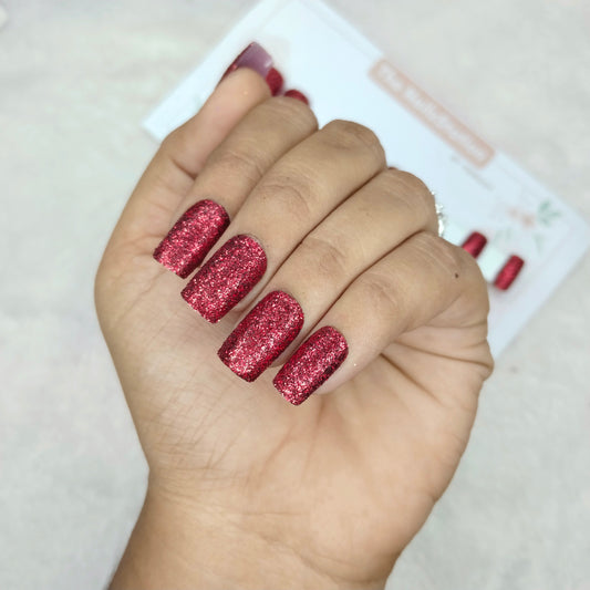 The NailzStation Glossy Pink Glitter Press on Fake Artificial Nails Set with glue, filer, sticker application kit // 1516