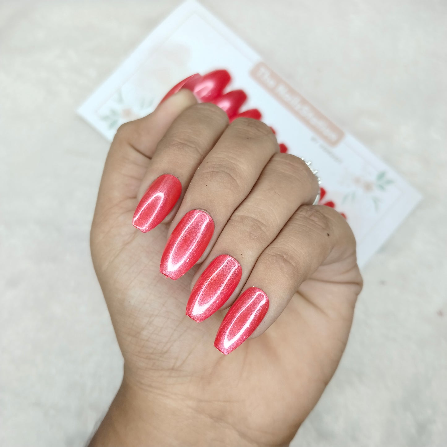 The NailzStation Glossy Pink Chrome Press on Fake Artificial Nails Set with glue, filer, sticker application kit // 1522