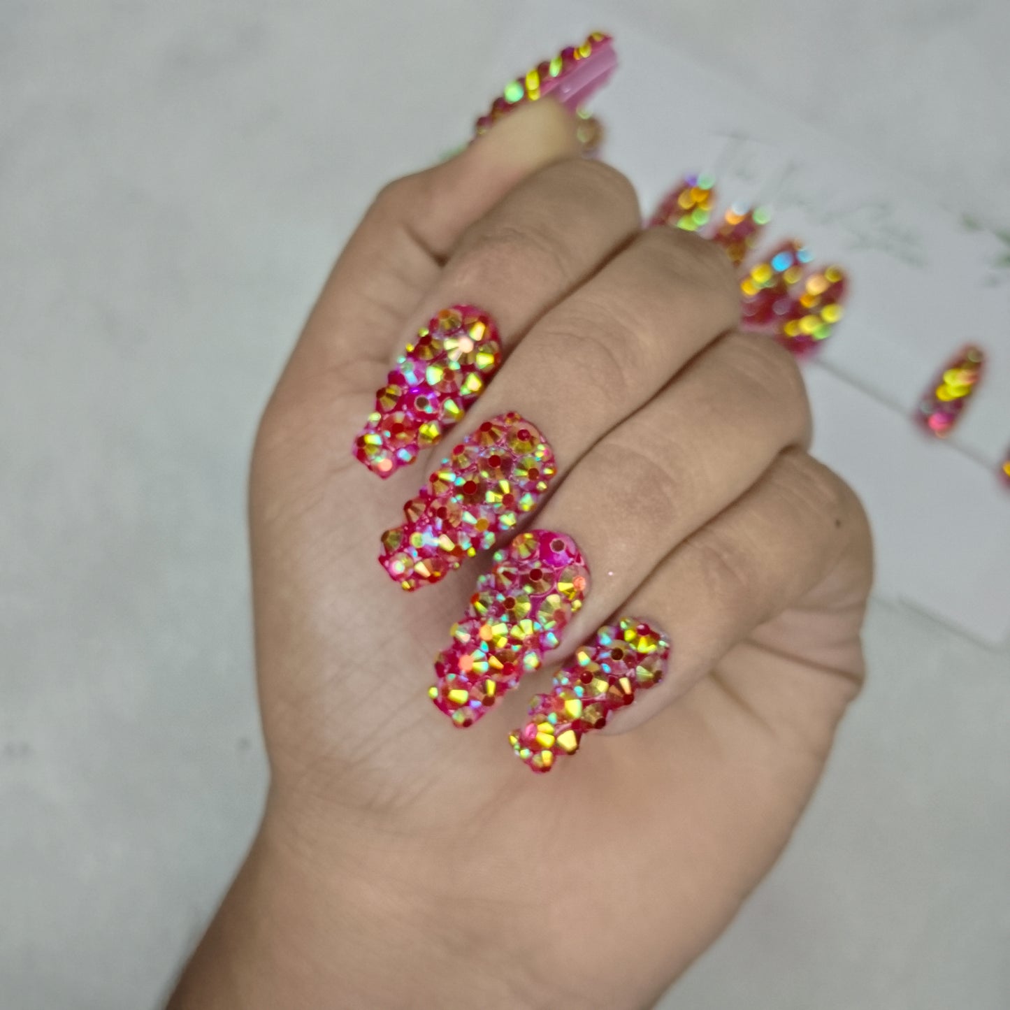 The NailzStation Glossy Red Water 3D Stones Press on Fake Artificial Nails Set with glue, filer, sticker application kit // 1526