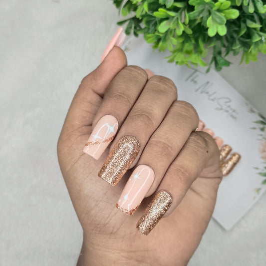 The NailzStation Glossy Nude Glitter French Press on Fake Artificial Nails Set with glue, filer, sticker application kit // 1537