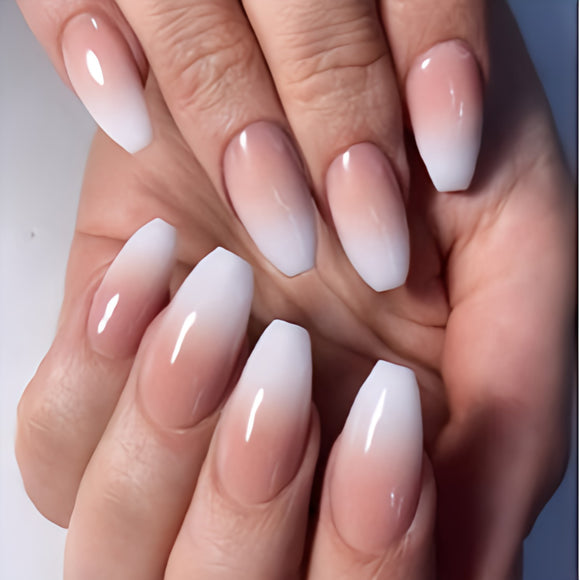 Glossy Nude Ombre Artificial Press on Fake Nails Set in Coffin- RTS (Pack of 24 nails)