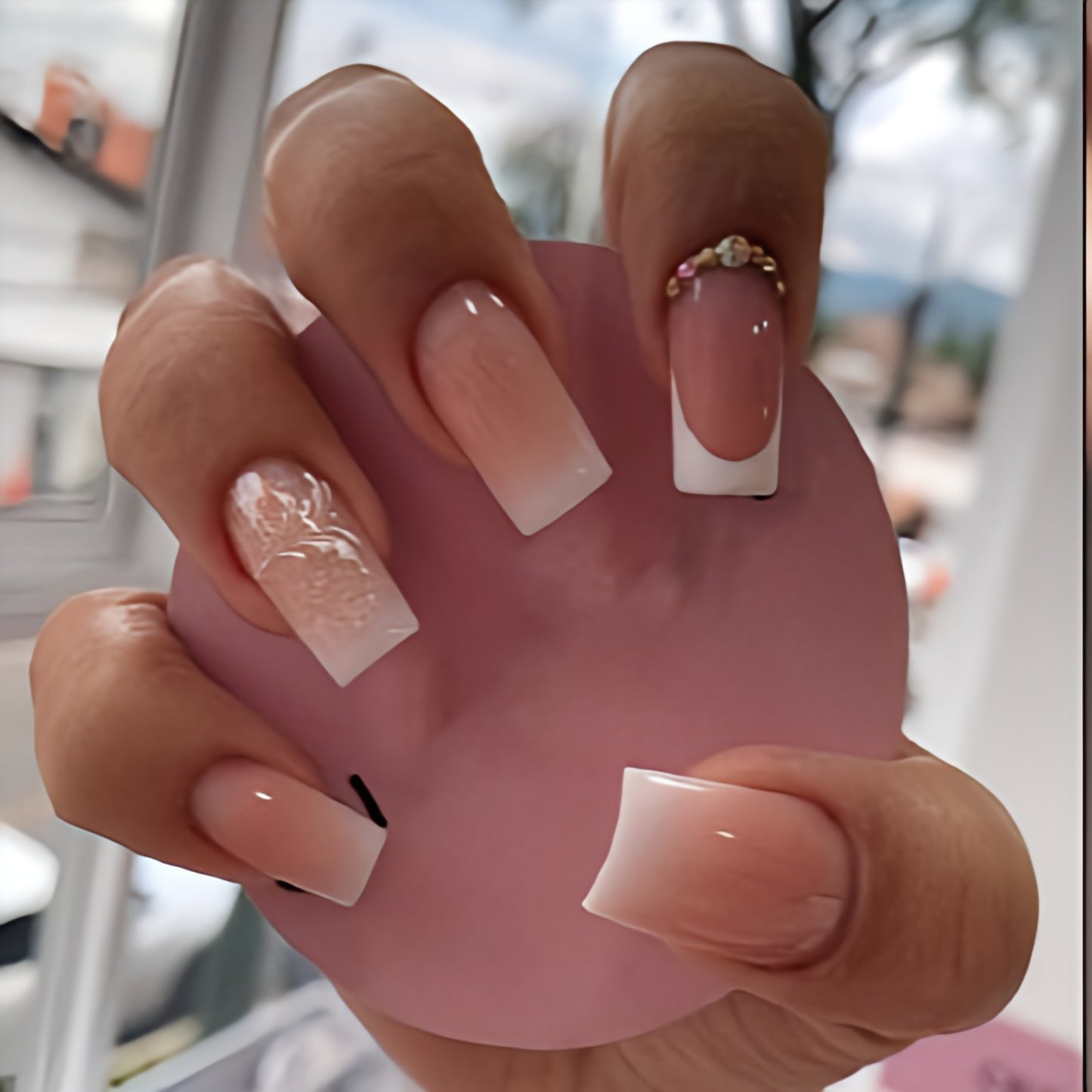 Glossy Nude Ombre Artificial Press on Fake Nails Set in Square- RTS (Pack of 24 nails)