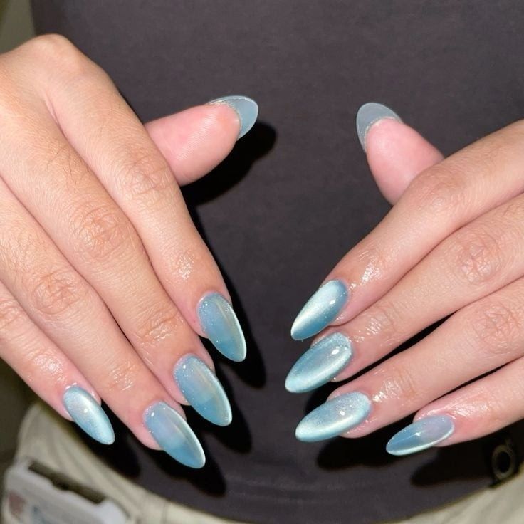 Light Blue Cat Eye 3D Magnetic Press On Fake Nails