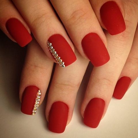Matte Red Studded Press on Fake Artificial Nails / tns756